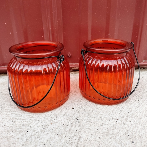 2 Orange Glass Jars - Picture 1 of 4